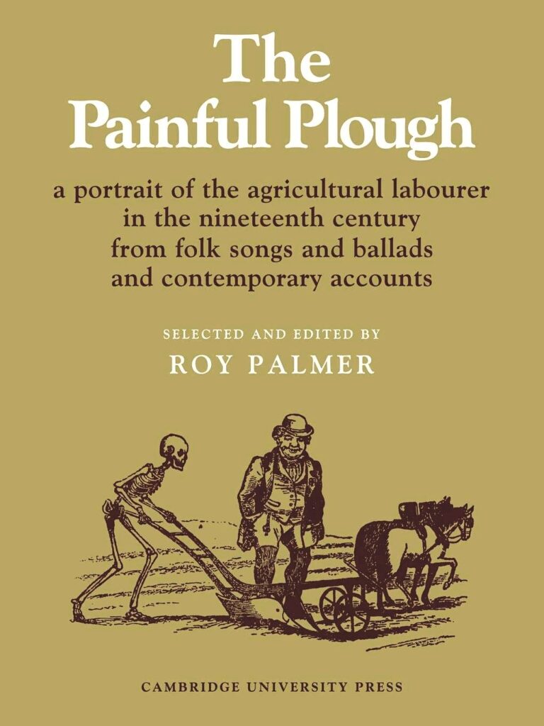 Cover of 'The Painful Plough' with a vintage line drawing of a plowman, a skeleton, and a horse-drawn plow.